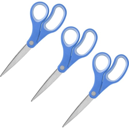 Scissors, Bent, 8, Rubber Handle, 3/BD, Blue PK